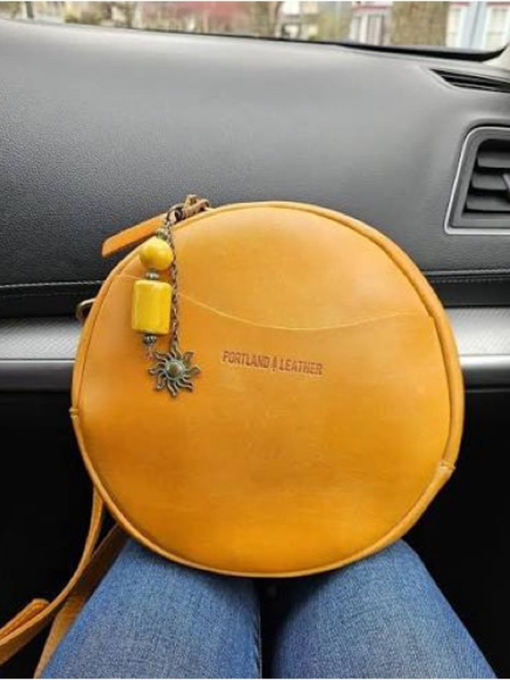 PORTLAND LEATHER GOODS - Large Circle Crossbody Bag in Sunflower (NWOT)